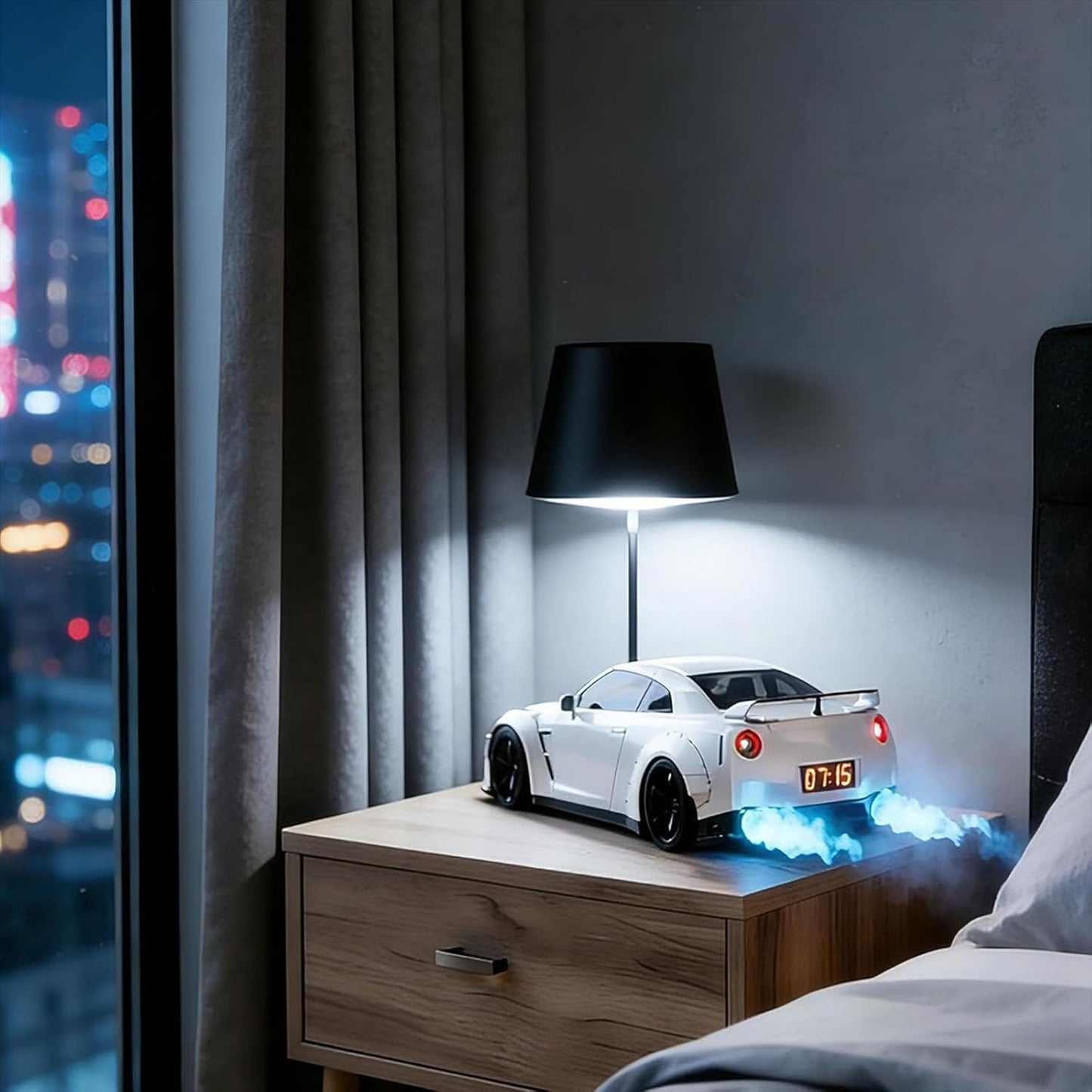 🏁Sleek Super Car Alarm Clock - Crystal Clear LED Display Modern Sports Car Nightstand Clock for Home Decor