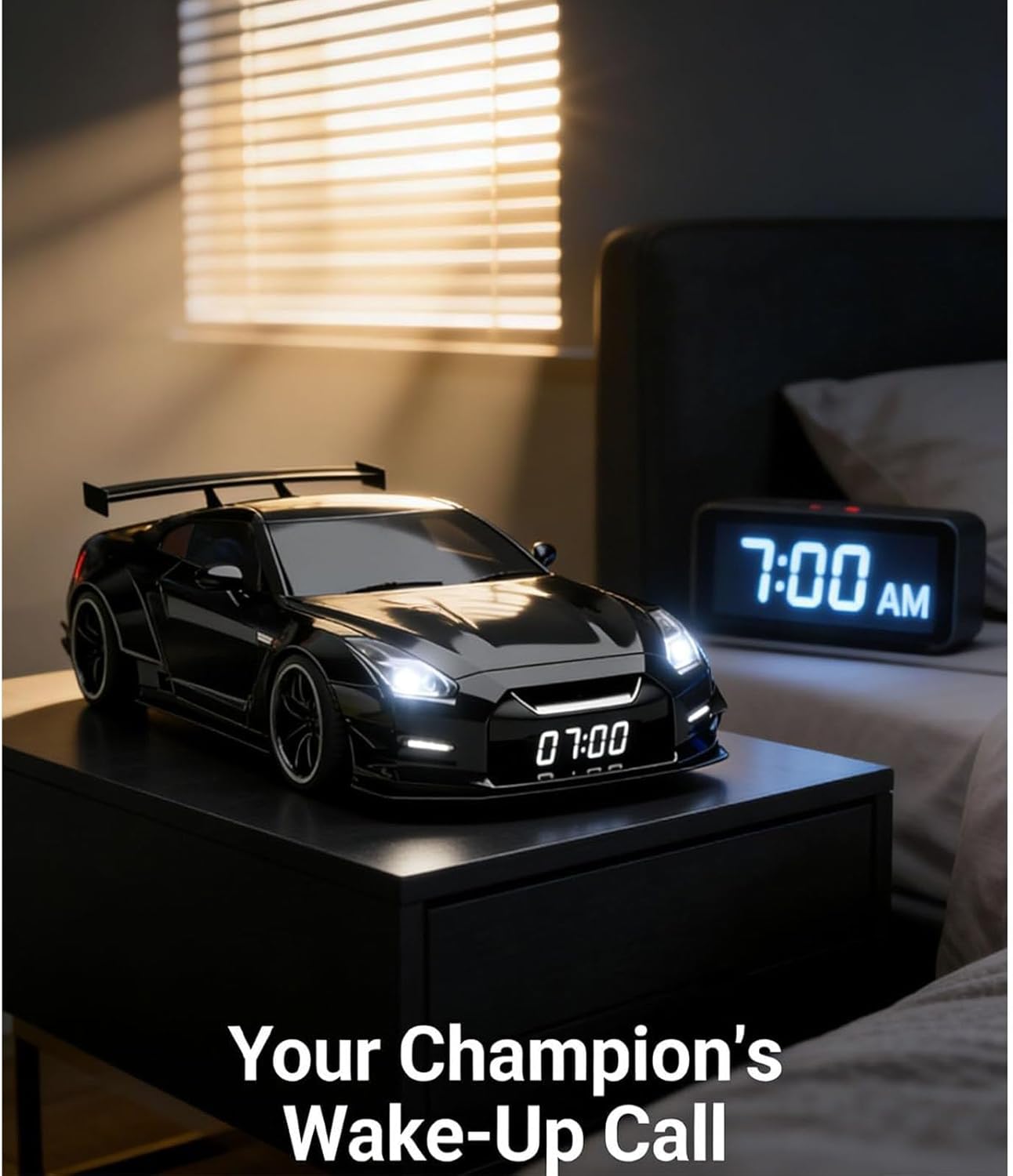🏁Sleek Super Car Alarm Clock - Crystal Clear LED Display Modern Sports Car Nightstand Clock for Home Decor
