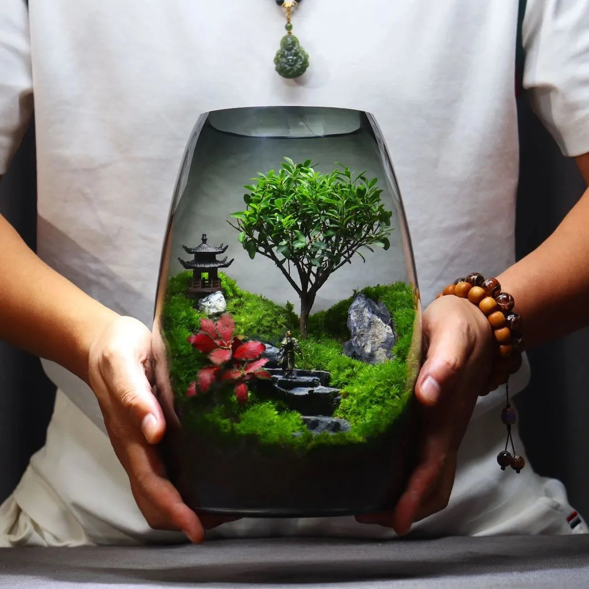 🌿Mini Desktop Terrarium with Live Plants & Decor Accents